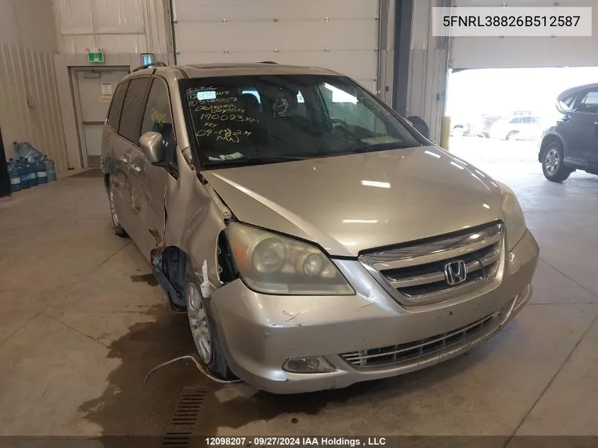 2006 Honda Odyssey VIN: 5FNRL38826B512587 Lot: 12098207