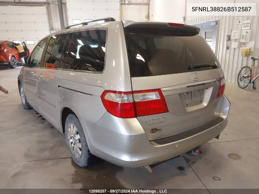 2006 Honda Odyssey VIN: 5FNRL38826B512587 Lot: 12098207