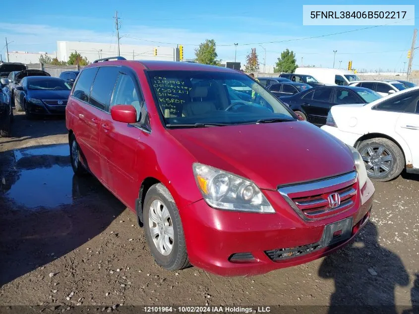 2006 Honda Odyssey VIN: 5FNRL38406B502217 Lot: 12101964