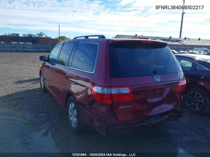 2006 Honda Odyssey VIN: 5FNRL38406B502217 Lot: 12101964