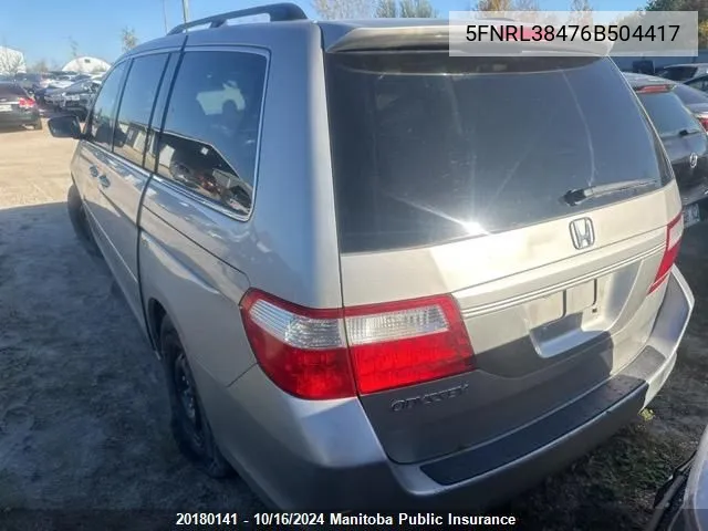 2006 Honda Odyssey Ex VIN: 5FNRL38476B504417 Lot: 20180141