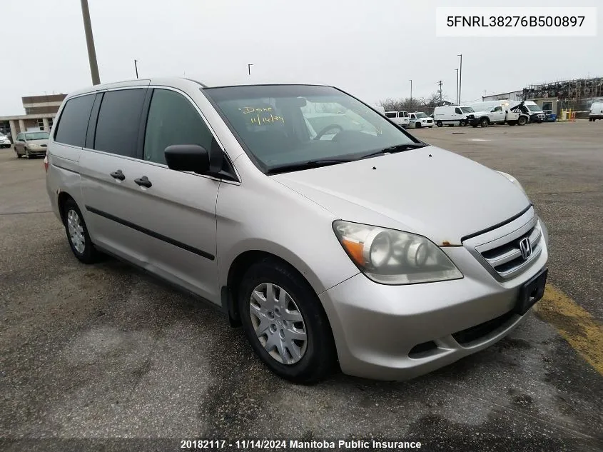 2006 Honda Odyssey Lx VIN: 5FNRL38276B500897 Lot: 20182117