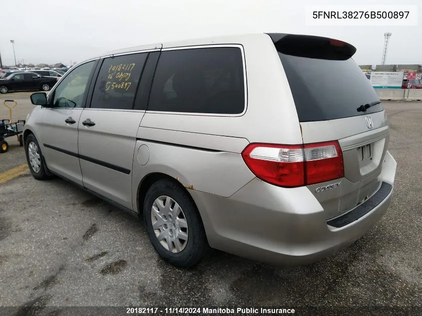 2006 Honda Odyssey Lx VIN: 5FNRL38276B500897 Lot: 20182117