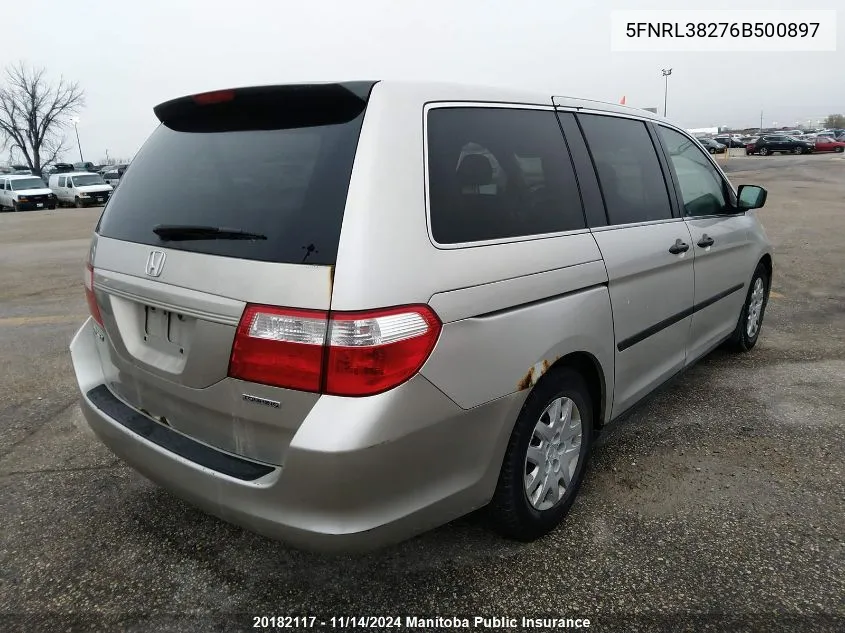 2006 Honda Odyssey Lx VIN: 5FNRL38276B500897 Lot: 20182117