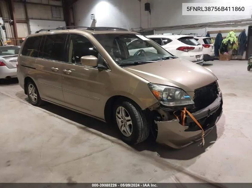 2006 Honda Odyssey Ex-L VIN: 5FNRL38756B411860 Lot: 39388226