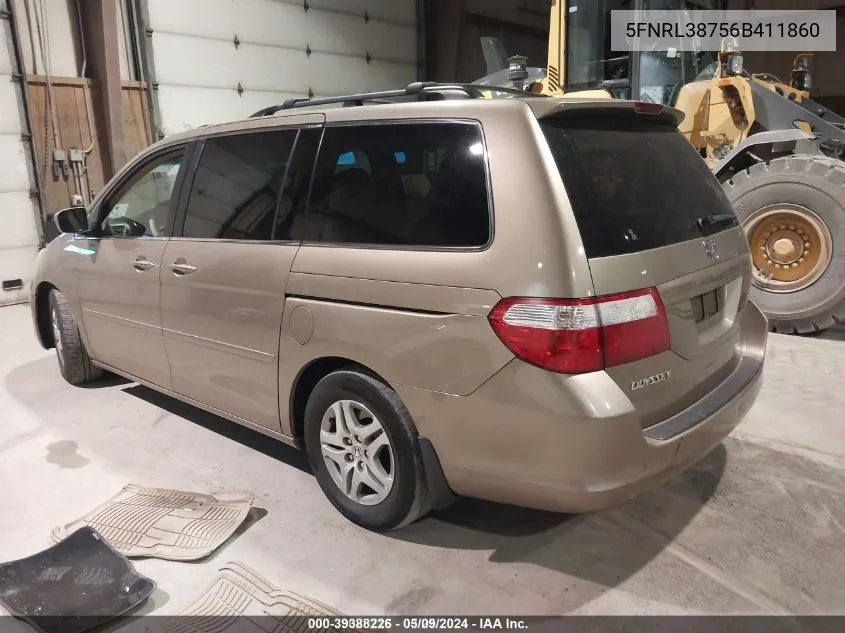 2006 Honda Odyssey Ex-L VIN: 5FNRL38756B411860 Lot: 39388226