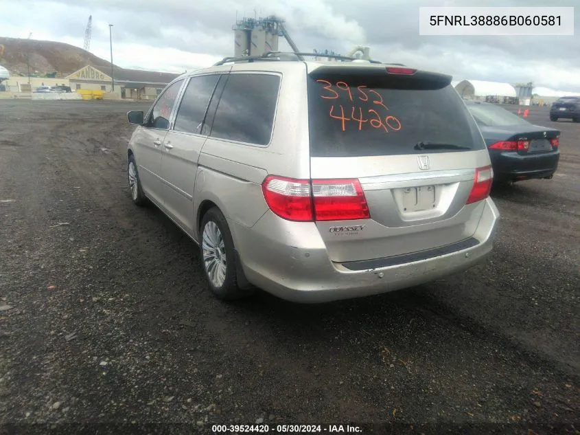 2006 Honda Odyssey Touring VIN: 5FNRL38886B060581 Lot: 39524420