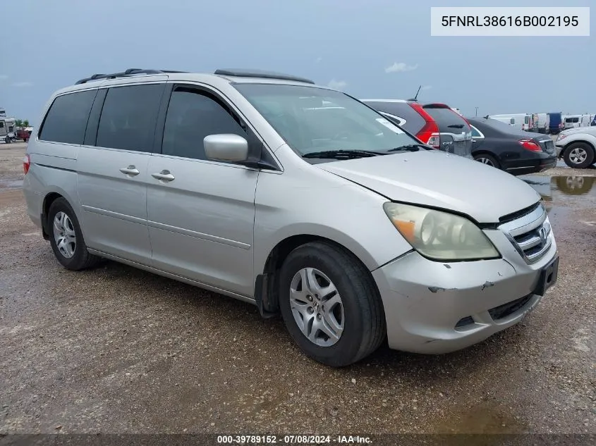 2006 Honda Odyssey Ex-L VIN: 5FNRL38616B002195 Lot: 39789152