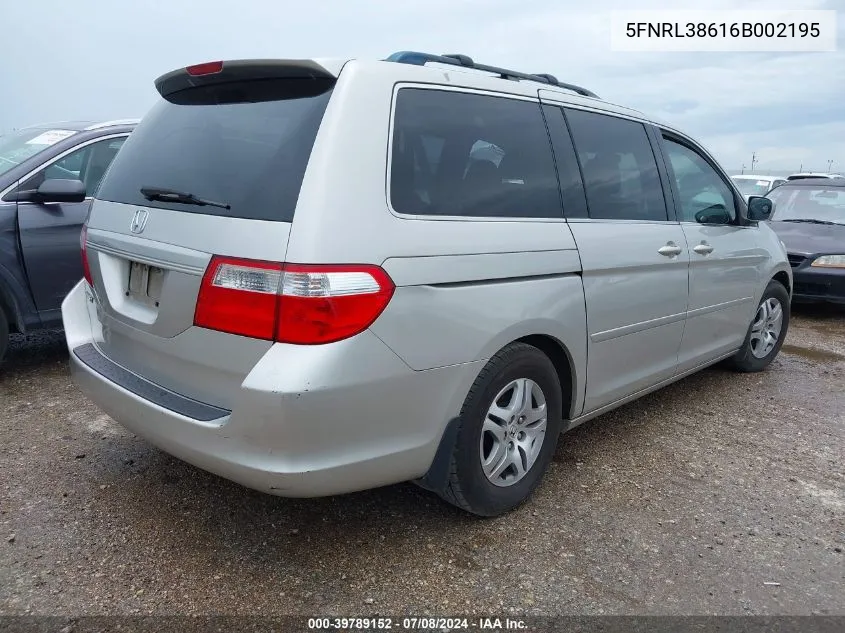 2006 Honda Odyssey Ex-L VIN: 5FNRL38616B002195 Lot: 39789152