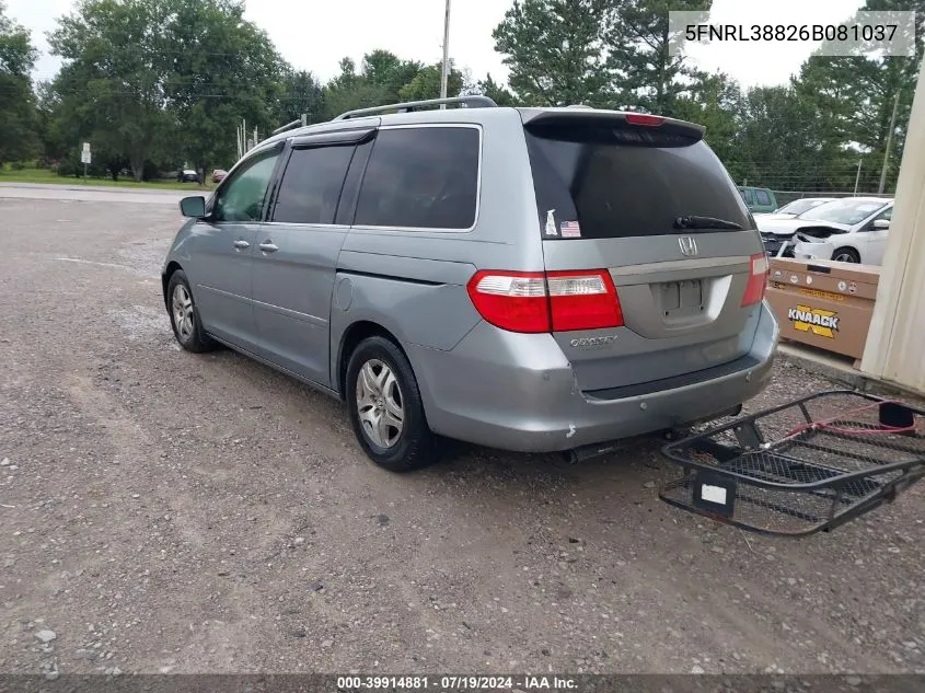 2006 Honda Odyssey Touring VIN: 5FNRL38826B081037 Lot: 39914881