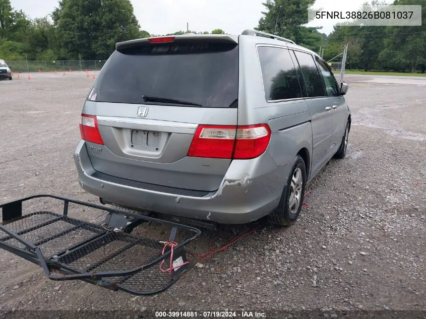 2006 Honda Odyssey Touring VIN: 5FNRL38826B081037 Lot: 39914881