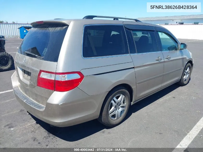 5FNRL38626B428364 2006 Honda Odyssey Ex-L