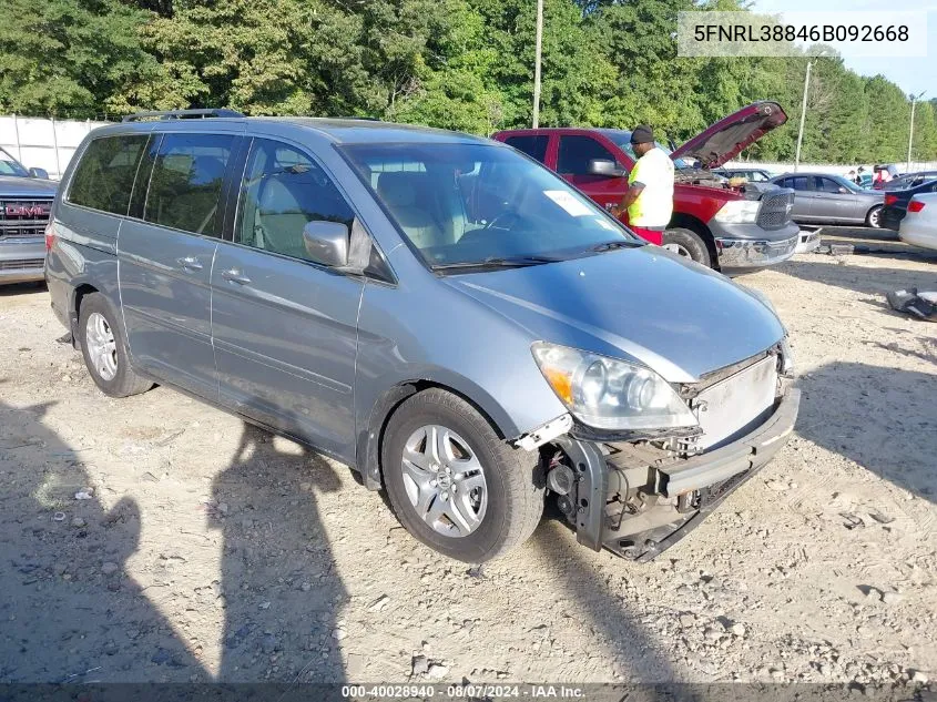 2006 Honda Odyssey Touring VIN: 5FNRL38846B092668 Lot: 40028940