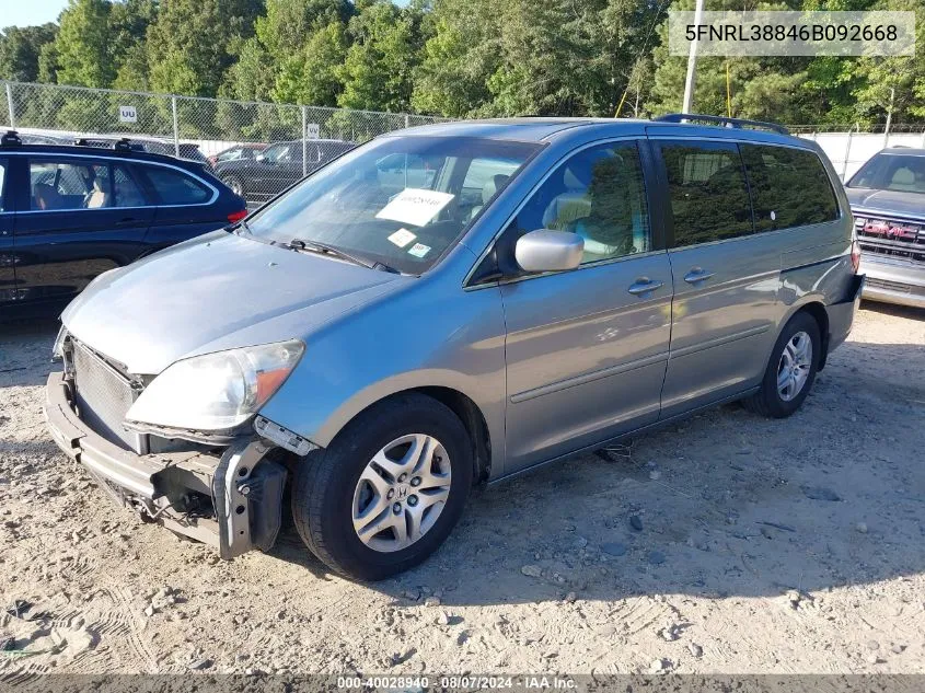 2006 Honda Odyssey Touring VIN: 5FNRL38846B092668 Lot: 40028940