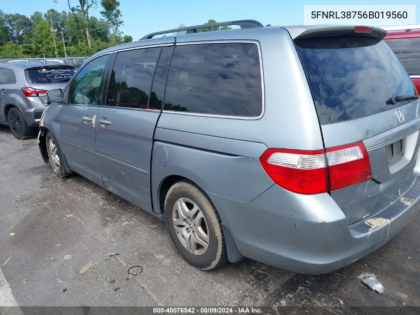 2006 Honda Odyssey Ex-L VIN: 5FNRL38756B019560 Lot: 40076542