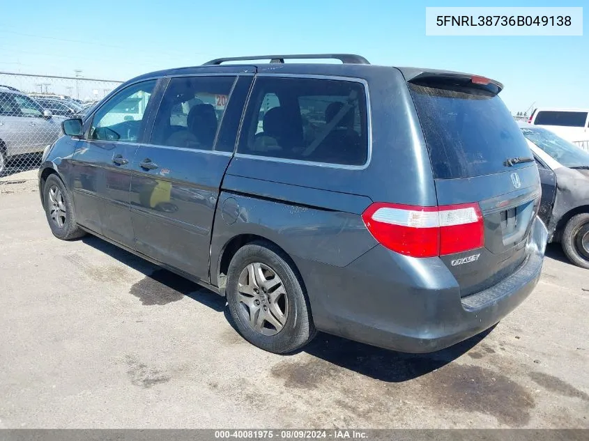 2006 Honda Odyssey Ex-L VIN: 5FNRL38736B049138 Lot: 40081975