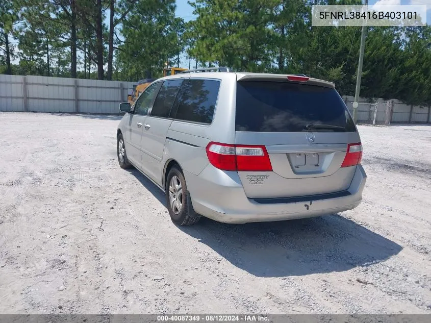 2006 Honda Odyssey Ex VIN: 5FNRL38416B403101 Lot: 40087349