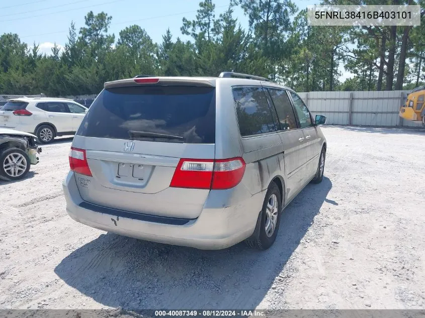 2006 Honda Odyssey Ex VIN: 5FNRL38416B403101 Lot: 40087349