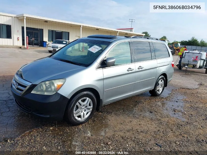 2006 Honda Odyssey Ex-L VIN: 5FNRL38606B034796 Lot: 40143660