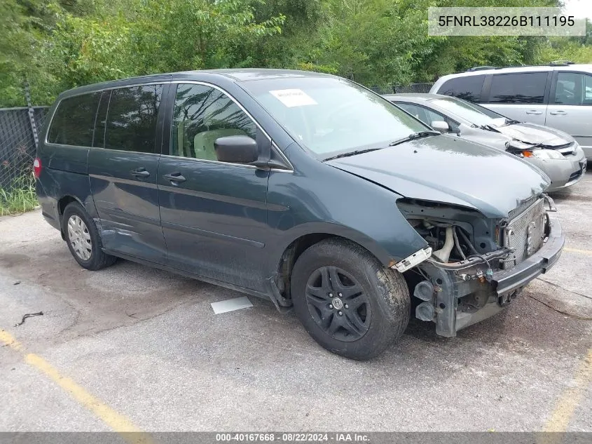 2006 Honda Odyssey Lx VIN: 5FNRL38226B111195 Lot: 40167668