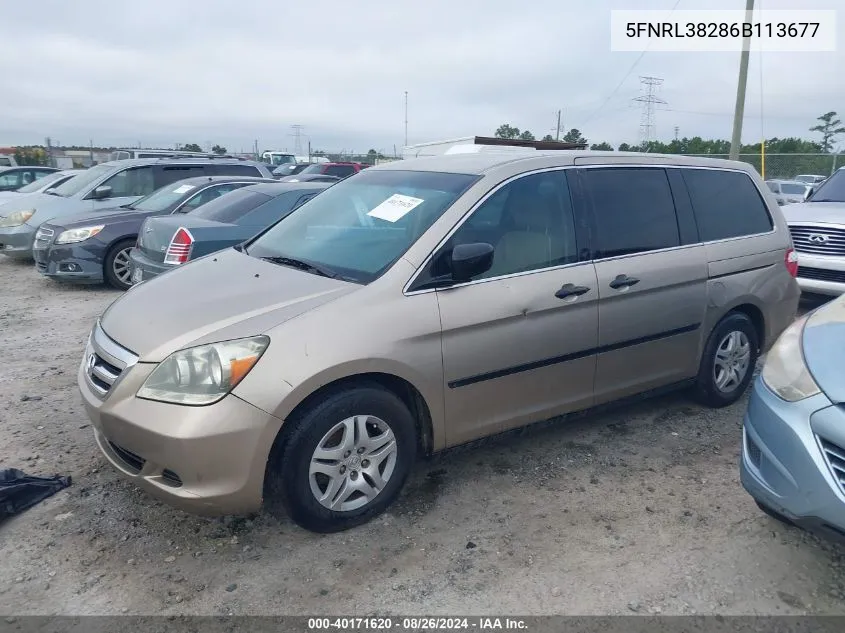 2006 Honda Odyssey Lx VIN: 5FNRL38286B113677 Lot: 40171620