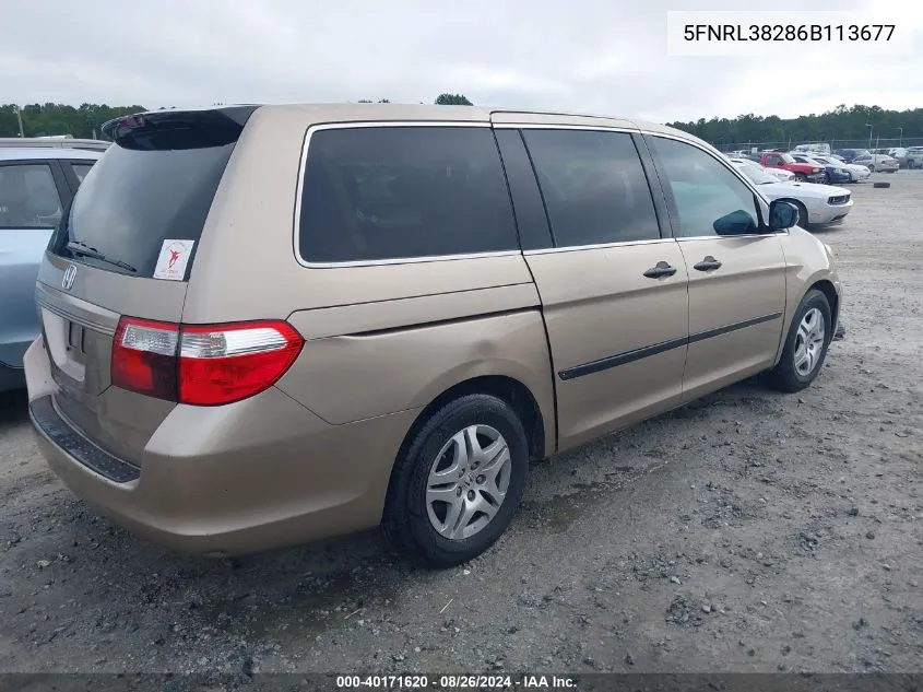 2006 Honda Odyssey Lx VIN: 5FNRL38286B113677 Lot: 40171620