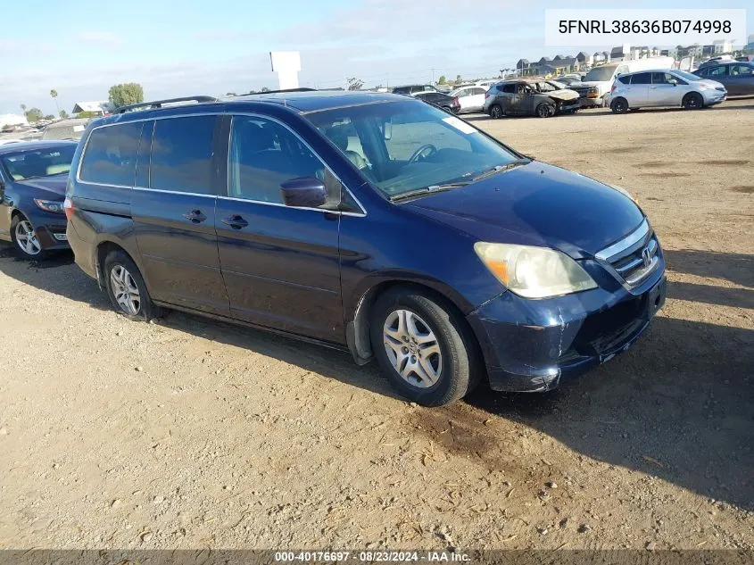 2006 Honda Odyssey Ex-L VIN: 5FNRL38636B074998 Lot: 40176697