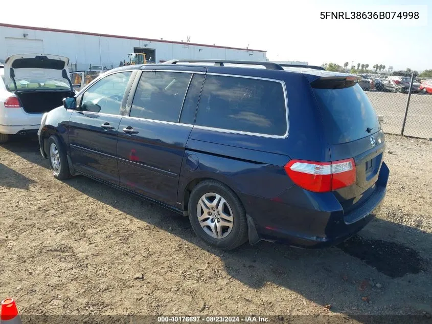 2006 Honda Odyssey Ex-L VIN: 5FNRL38636B074998 Lot: 40176697