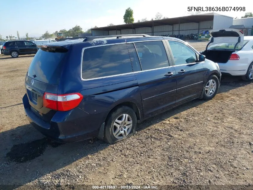 2006 Honda Odyssey Ex-L VIN: 5FNRL38636B074998 Lot: 40176697