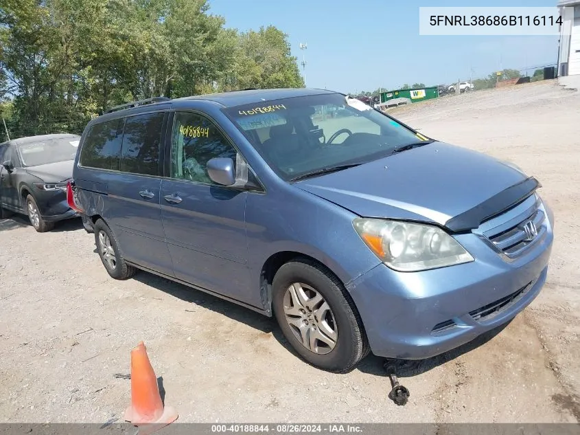 2006 Honda Odyssey Ex-L VIN: 5FNRL38686B116114 Lot: 40188844