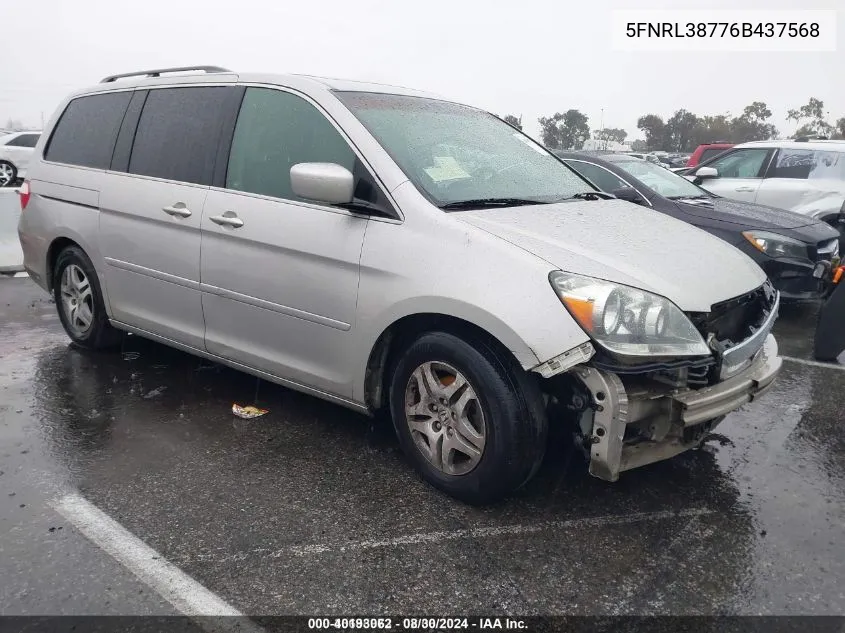 2006 Honda Odyssey Ex-L VIN: 5FNRL38776B437568 Lot: 40193062