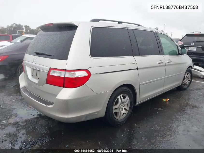 2006 Honda Odyssey Ex-L VIN: 5FNRL38776B437568 Lot: 40193062