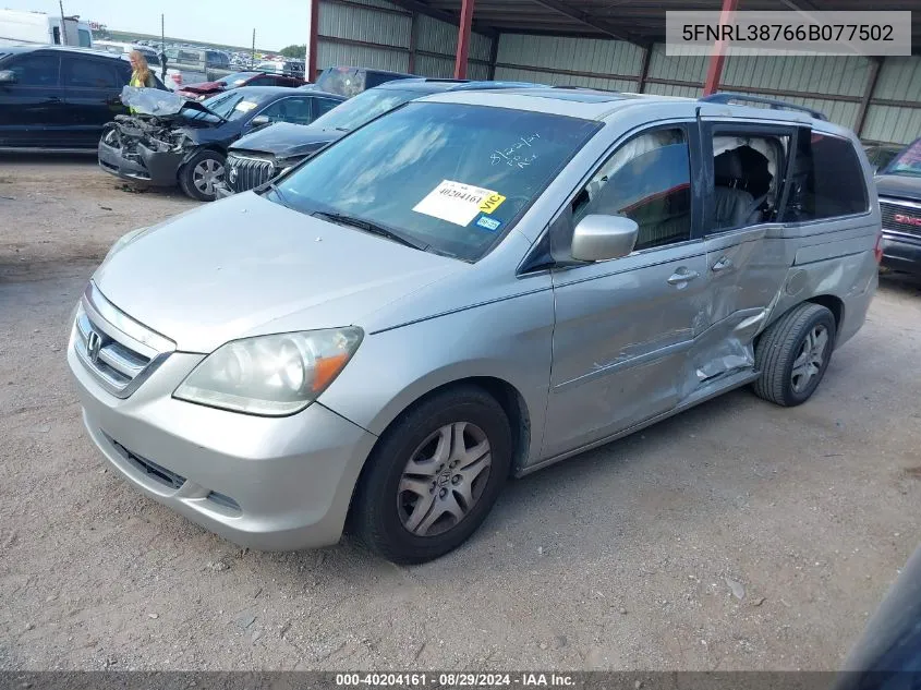 2006 Honda Odyssey Ex-L VIN: 5FNRL38766B077502 Lot: 40204161