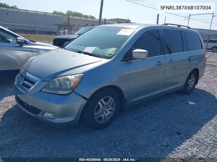 2006 Honda Odyssey Ex-L VIN: 5FNRL387X6B107004 Lot: 40208840