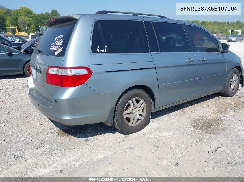 2006 Honda Odyssey Ex-L VIN: 5FNRL387X6B107004 Lot: 40208840