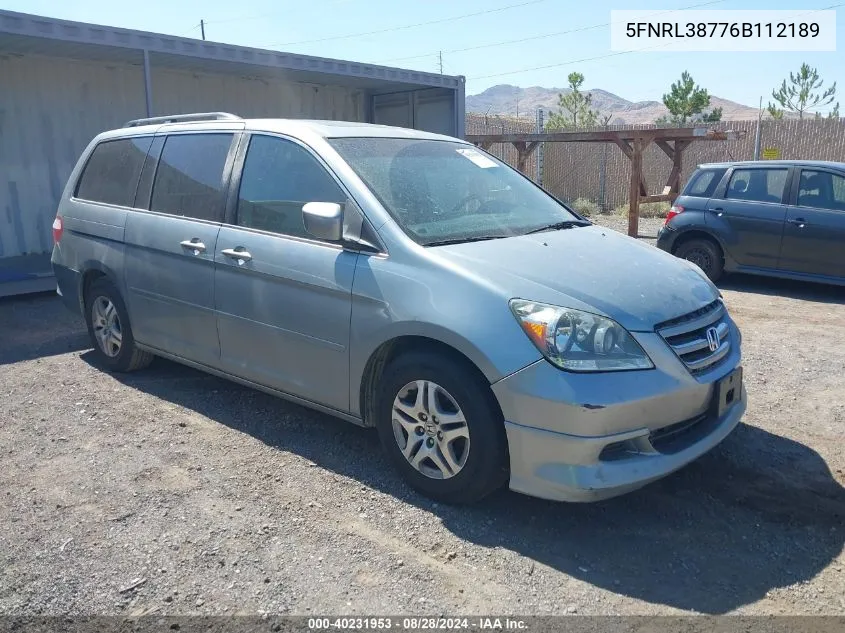 2006 Honda Odyssey Ex-L VIN: 5FNRL38776B112189 Lot: 40231953