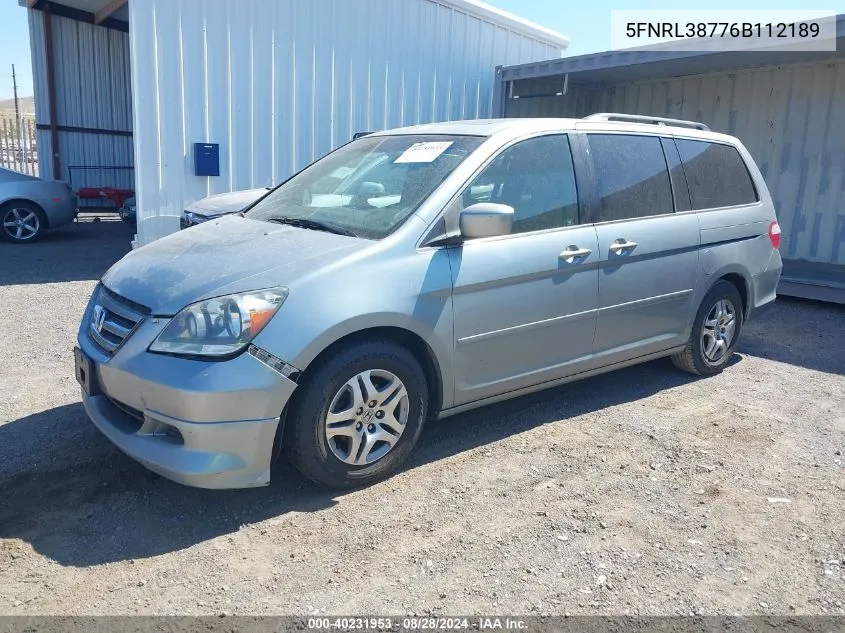 2006 Honda Odyssey Ex-L VIN: 5FNRL38776B112189 Lot: 40231953