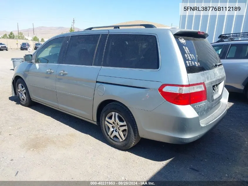 2006 Honda Odyssey Ex-L VIN: 5FNRL38776B112189 Lot: 40231953