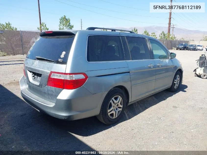 2006 Honda Odyssey Ex-L VIN: 5FNRL38776B112189 Lot: 40231953