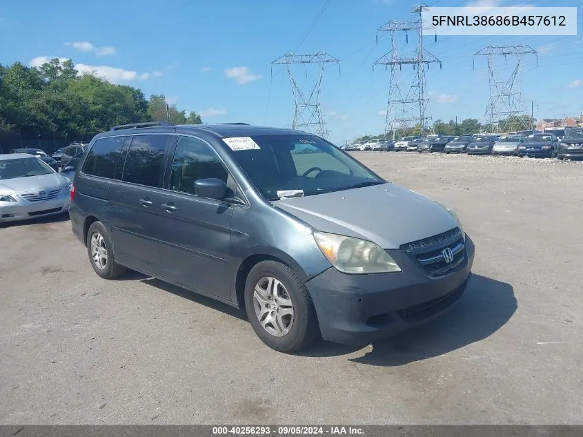 2006 Honda Odyssey Ex-L VIN: 5FNRL38686B457612 Lot: 40256293