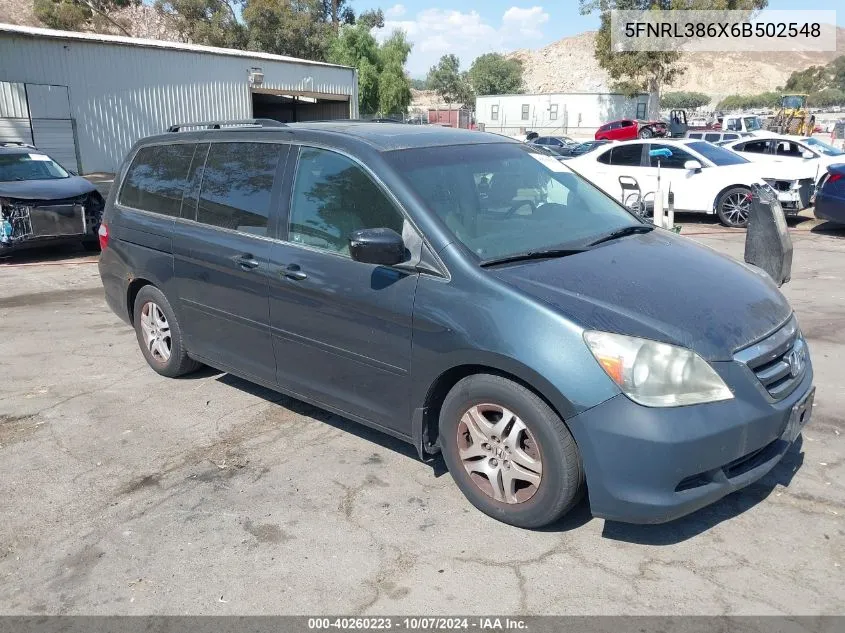 2006 Honda Odyssey Ex-L VIN: 5FNRL386X6B502548 Lot: 40260223