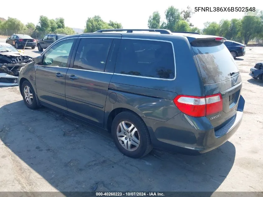 2006 Honda Odyssey Ex-L VIN: 5FNRL386X6B502548 Lot: 40260223