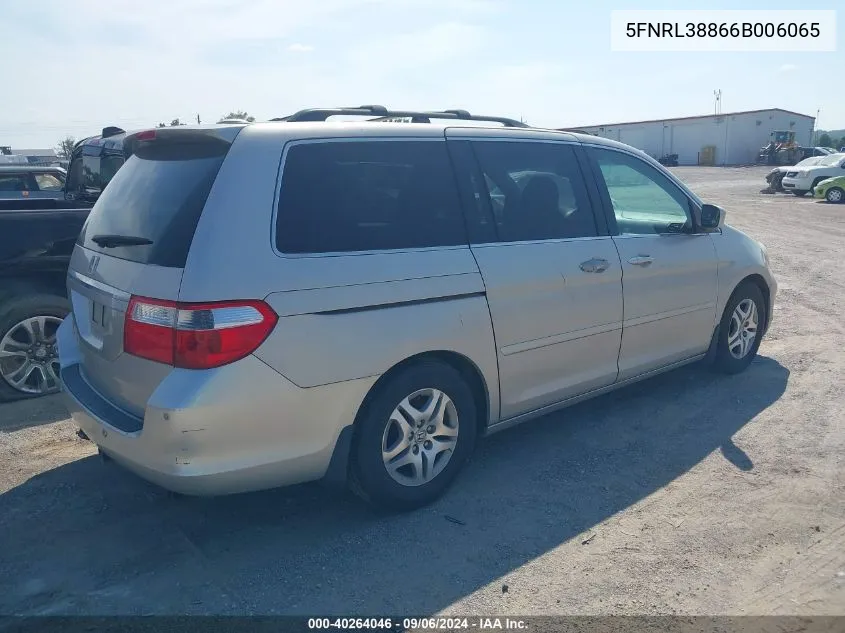 2006 Honda Odyssey Touring VIN: 5FNRL38866B006065 Lot: 40264046