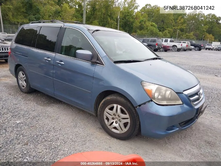 2006 Honda Odyssey Ex-L VIN: 5FNRL38726B041242 Lot: 40264885