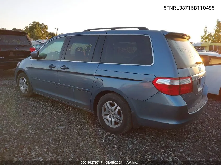 5FNRL38716B110485 2006 Honda Odyssey Ex-L