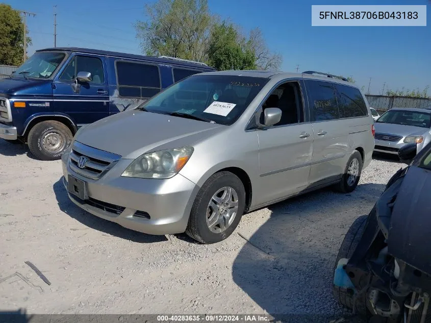 2006 Honda Odyssey Exl VIN: 5FNRL38706B043183 Lot: 40283635