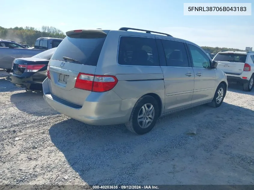 2006 Honda Odyssey Exl VIN: 5FNRL38706B043183 Lot: 40283635