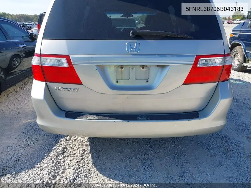 2006 Honda Odyssey Exl VIN: 5FNRL38706B043183 Lot: 40283635