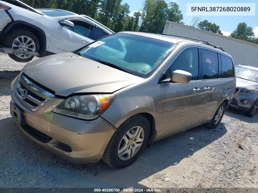 2006 Honda Odyssey Ex-L VIN: 5FNRL38726B020889 Lot: 40286700