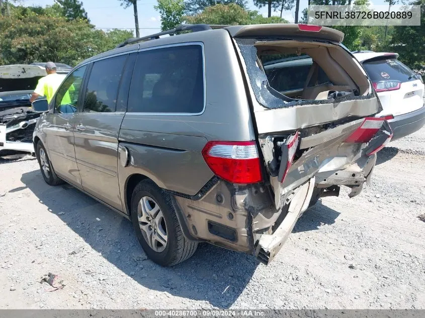 2006 Honda Odyssey Ex-L VIN: 5FNRL38726B020889 Lot: 40286700